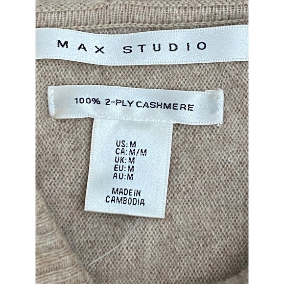 Max Studio women Beige hissed 100% 2-Ply cashmere Hooded V neck sweater size M - Picture 7 of 12